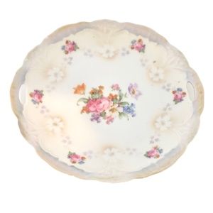 ANTIQUE Bavaria~HANDLED CAKE PLATE~FLORAL HAND PAINTED FINE PORCELAIN~9.5”